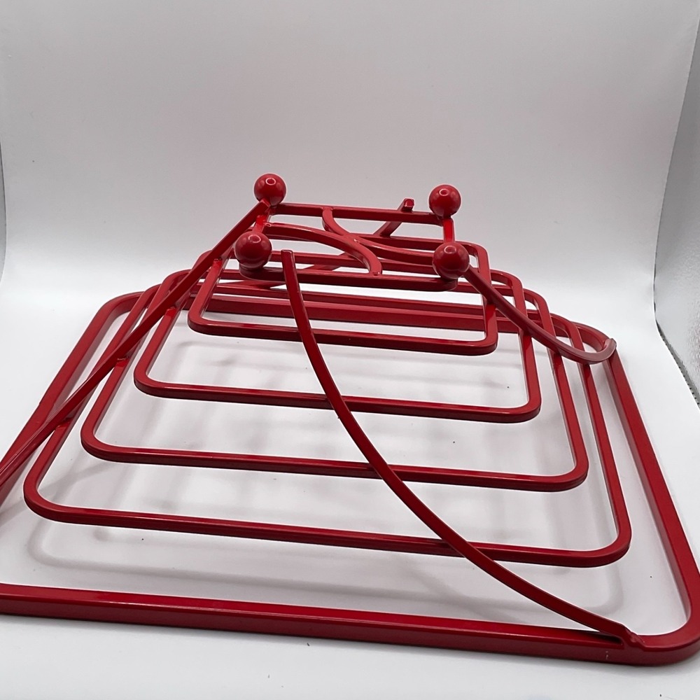 Vintage Mid Century Modern MCM Atomic Red Metal Square Wire Fruit Bowl Holder - Picture 8 of 10